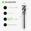 SHAPPRO 1/2 Inch Dia Carbide Square End Mill, 4 Flute CNC End Mills, Heat-Resistant Metal Endmill Suitable Alloy Steel, Stainless Steel, Various Cast Iron