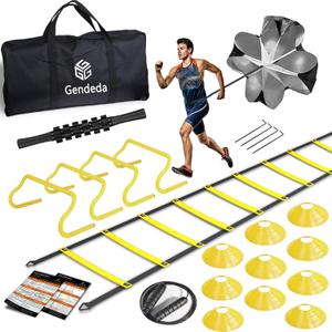 Agility Ladder Speed Training Equipment Set-20ft Fixed-Width Agility Ladder 4 Adjustable Hurdles Running Parachute Jump Rope Speed Training Equipment for Soccer Football Basketball (Yellow)