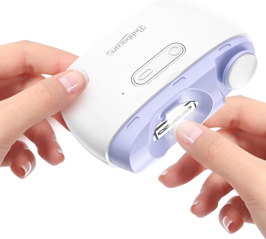 Electric 2-in-1 Nail Clipper & Polisher, 2-Speed Safe Fingernail Trimmer for All Ages, Rechargeable Automatic Nail Clipper with Light, Manicure Set for Baby Kids Seniors & Weak Hands (Purple)