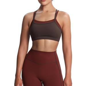 Aoxjox Women's Workout Sports Bras Takes Two Bra High Impact Training Fitness Running Yoga Crop Tank (Mulch/ Rum Raisin, Medium)