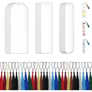 30PCS Acrylic Bookmark Blanks with Colorful Tassels – Clear Acrylic Bookmarks for DIY Crafts, Custom Painting & Vinyl Projects, Transparent Rectangle & Round Bookmark Blanks for Gift Tags (3 Shapes)