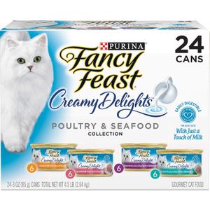 Purina Fancy Feast Wet Cat Food Variety Pack, Creamy Delights Poultry & Seafood Collection - (Pack of 24) 3 oz. Cans, BB Date Not Found 