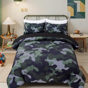 Holawakaka Full Size Camouflage Bedding Comforter Set with Sheets,Boys Girls Men Camo Bed in A Bag 5 Pieces,Kids Teens Dorm Bed Sets Neutral Farmhouse Lodge Cabin Army Bedspread (Dark Green,Full) (Army Green)