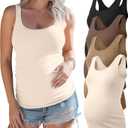 Xaatren 4 Pack Women's Maternity Tank Tops | Pregnancy, Sleeveless Shirts, Camisole, Scoop Neck, Silm Fit Tops, Casual, Summer Tees, Daily Wearing, Postpartum Friendly