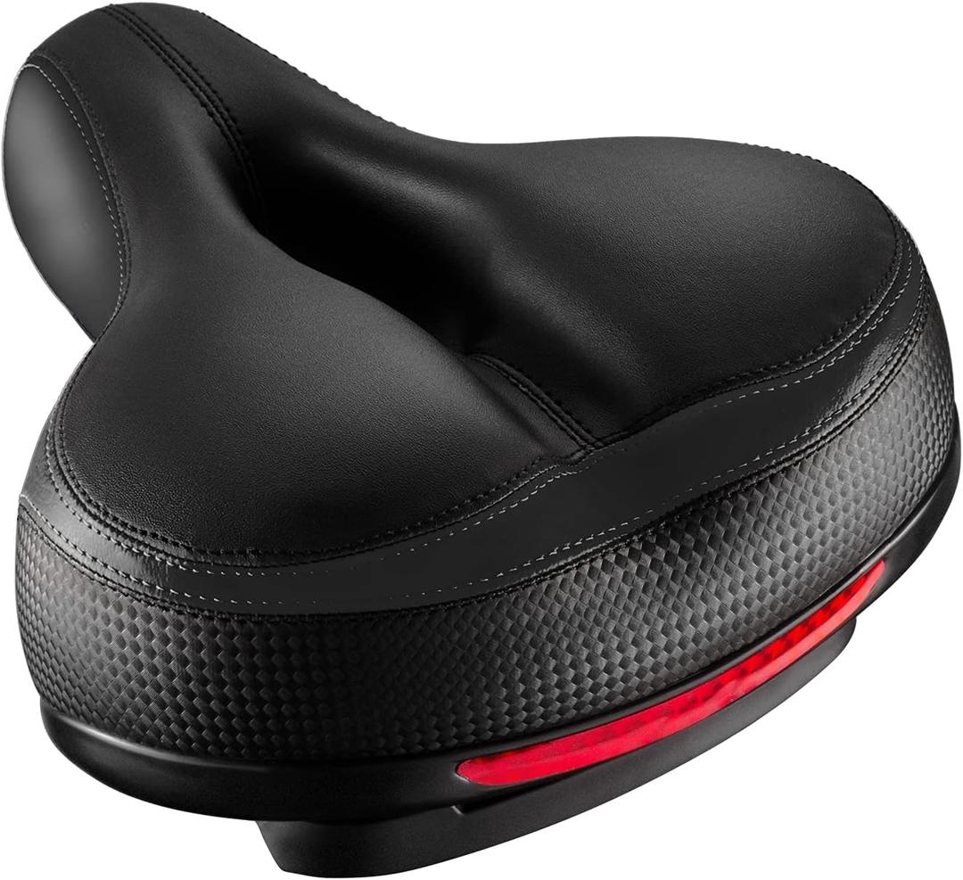 Bike Seat, Most Comfortable Bicycle Seat Dual Shock Absorbing Memory Foam Waterproof Bicycle Saddle Bike Seat Replacement with Refective Tape (Black)