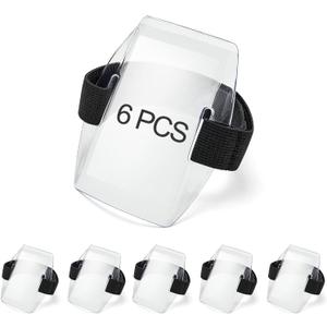 6Pcs Arm Badge Holder Armband ID Card Holder Waterproof Armband Badge with Adjustable Elastic Strap for Office Staff, Students, Employees, Universal Size, Transparent