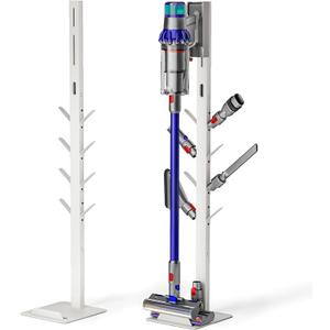 PEGZONE Vacuum Stand Compatible with Dyson G5 V15 V12 V11 V10 V9 V8 V7, S11 A10 A11, NEC180 280TL, Cordless Vacuum Holder with 8 Storage Hooks, Accessories & Attachments Organizer, White