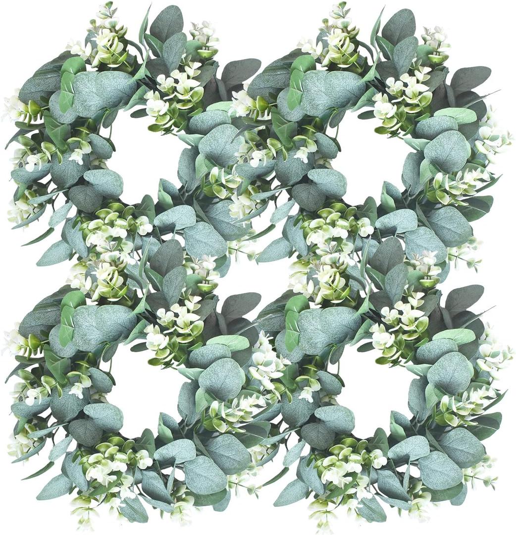 LSKYTOP 4 Pcs Green Eucalyptus Round Wreath Artificial Farmhouse Wreath for Door Wall Window Decor,11Inch/PC