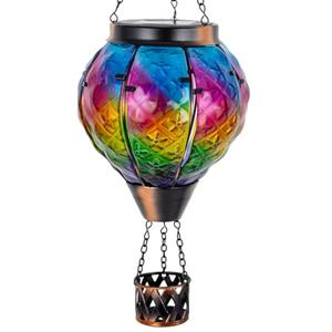 STARSOUL Solar Hot Air Balloon Lantern with Flickering Flame, Colorful Hanging Solar Lantern Outdoor Waterproof, Hot Air Balloon Solar Light Decorations for Garden Yard Lawn Porch Porch Backyard