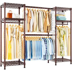 Ulif E7 Garment Rack, Heavy Duty Clothes Storage System with Extendable Hangers Rods, Metal Clothing Rack with 6 Wire Shelves, (52.3"-72") W x 14.5" D x 71.2" H, Load 838lbs, Bronze