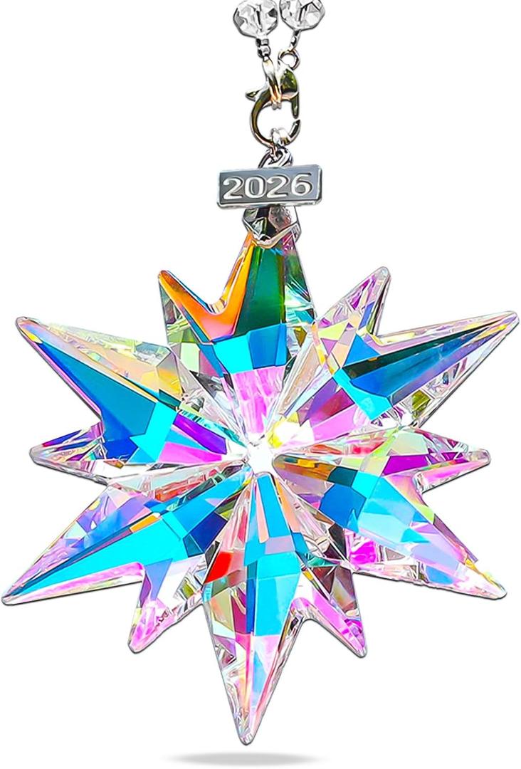 2026 Annual Christmas Ornaments Crystal Snowflake Star, Sparkly Crystal Ornaments for Christmas Tree, Beautiful Christmas Ornaments for Women Girls
