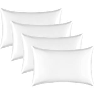 Satin Silk Pillowcase for Hair and Skin, Black Pillow Cases Standard Size Set of 4 Pack Super Soft Pillow Case with Zipper Closure (White, Standard(4 Pack))