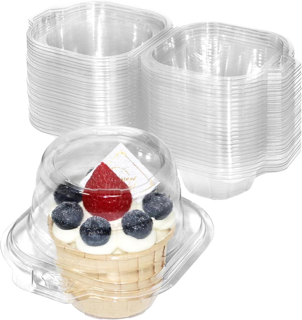 WIKDAY 50 Pack Individual Cupcake Containers, Plastic Cupcake Boxes with Lids, Stackable and Reusable, Clear Design for Cupcakes, Muffins, Donuts, Salad Storage