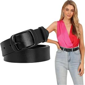 Fashion Womens Leather Belt, Soft Leather Waist Belt with Pin Buckle for Jeans Pants,width 1.3"