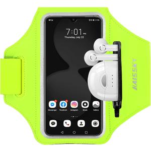 Running Armband with Earphone Bag Cell Phone Armband for iPhone 16 15 Pro 14 Plus 13 11 XR XS, Galaxy S24/S10 Water Resistant Sports Phone Holder Case & Zipper Slot Car Key Holder for 6.7 inch Phone (Green (Up to 6.7''))