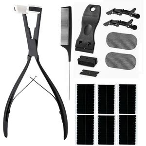 Hair Extensions Tools Kit Tape in Hair Sealing Pliers Tool Kit, Professional Flat Surface Sealing Hair Extension Plier Tools with Double Sided Replacement Adhesive Hair Extension Tape Tabs