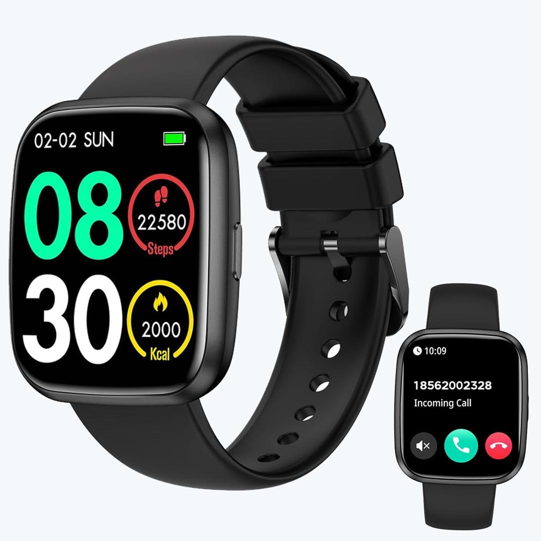 Smart Watches for Men/Women, 1.75" Bluetooth Call, AI Voice Smartwatch, 24/7 Heart Rate Monitor, Blood Pressure/SpO2/Sleep Tracker, IP68 Waterproof, 100+ Sports Fitness Tracker for Android iOS Black