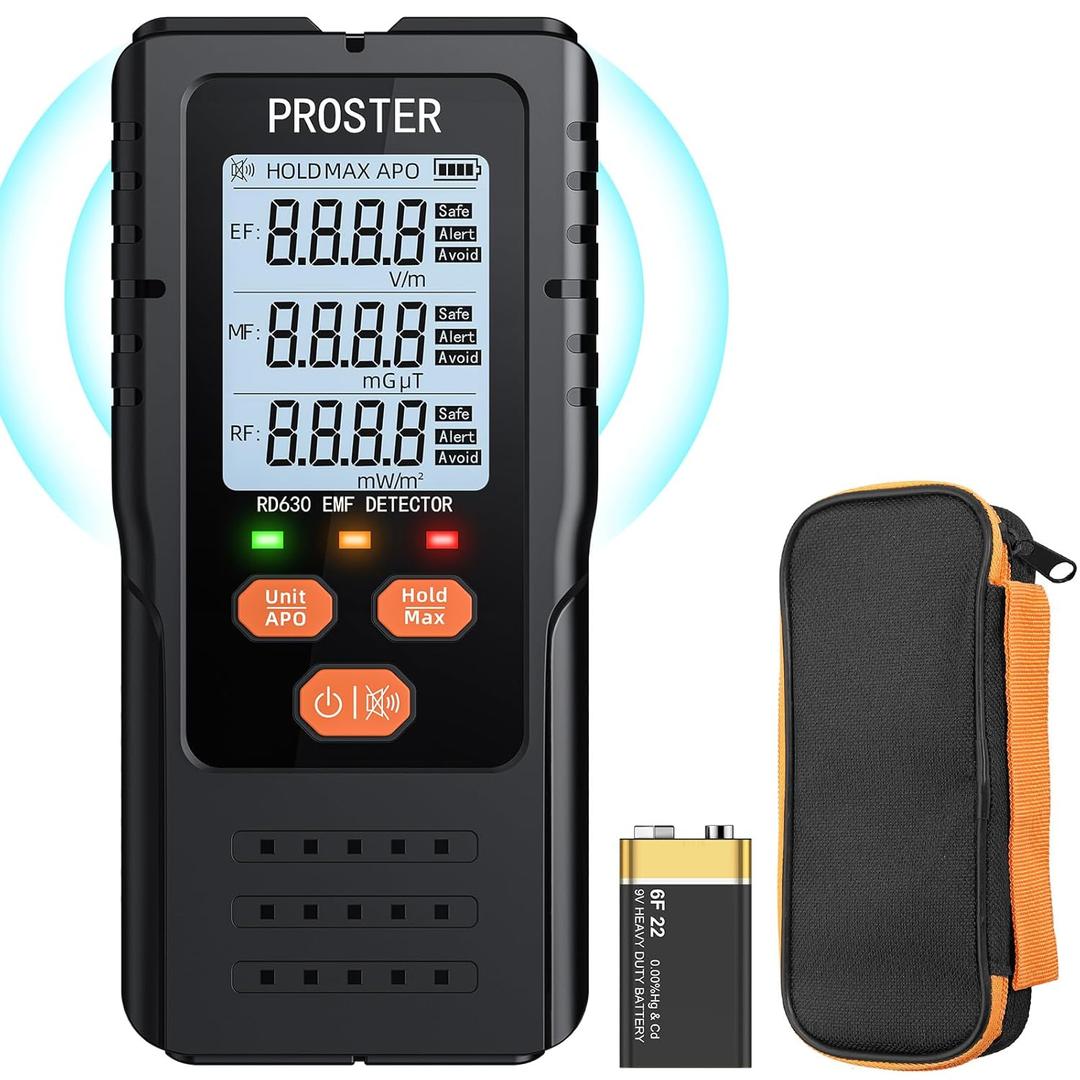 Proster 3in1 EMF Meter - Digital Electromagnetic Field Radiation Detector for 5G Cell Tower WiFi Signal Detector Home Office EMF Inspections or Ghost Hunting
