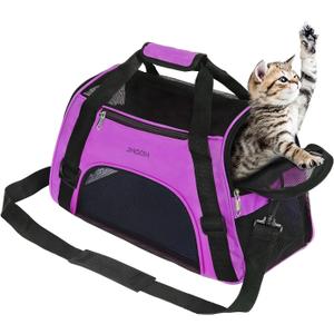 JMOON Cat Carrier Soft-Sided Airline Approved Pet Carrier Bag,Pet Travel Carrier for Cats,Dogs Puppy Comfort Portable Foldable Pet Bag (Medium, Purple)