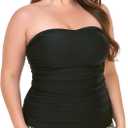 Ocean Blues Women's Strapless Bandeau Tankini Top Tummy Control Bathing Suit Top Only (Medium, Black)