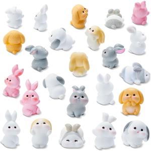 Exasinine 24 Pcs Mini Rabbits Easter Bunny Resin Bunny Figurines Mini Animals Fairy Garden Miniature Moss Landscape Ornaments for Easter Egg Fillers Cake Home Dcor