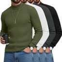 4 Pack Men's Mock Turtleneck T-Shirts Cotton Ribbed Knitted Long Sleeve Pullover Slim Fit Casual Basic Sweaters (Large, Army Green, White, Dark Gray, Black)