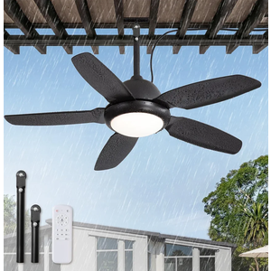 42 Inch Waterproof Outdoor Ceiling Fan with Lights and Remote,IP65 Hanging Gazebo Fan with 3CCT 6-Speed DC Motor,Black Wet Rated Plug in Ceiling Fan with Cord for Patios Porch Pergola
