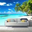 Reyhui Palm Tree Wall Mural Tropic Paradise Beach Seascape Murals Wallpaper for Walls Bedroom Living Room Bedroom TV Background Kids Room DecorationNot Peel and Stick