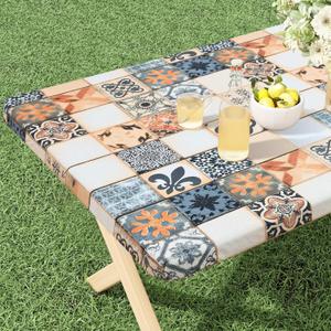 misaya Rectangle Vinyl Tablecloth, Fitted Table Cover, Waterproof, Elastic Edge, Flannel Backing, Plastic Tablecloth Fit 6 Foot Folding Tables for Camping, Picnic, Outdoor (Floor Tiles, 30x72 inch)