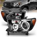 AmeriLite for 2007-2013 Toyota Tundra | 2008-2017 Sequoia Xtreme LED Halo Tubes Black Projector Headlights Set - Passenger and Driver Side
