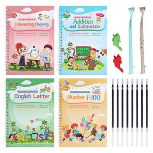 Magical Handwriting Workbooks Handwriting Practice Copybook, Handwriting Aid Magic Pen Reusable Copybook Grooves Template Design for Children Books Suitable for Children's Learning (4)