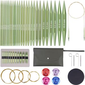 40pcs Interchangeable Circular Knitting Needles Set with 13 Pairs Aluminum Circular Knitting Needle Set 3 mm to 10 mm,Lightweight and Durable for Handmade DIY Knitting with Knitting Accessories (Green)