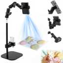 25 Inch Dual Phone Holder & Pico Projector Stand, Adjustable up to 31.5 Inches High, with 2 Universal Phone Clamp Holder, Adjustable Overhead Mount for Video Recording, Crafting, Cooking
