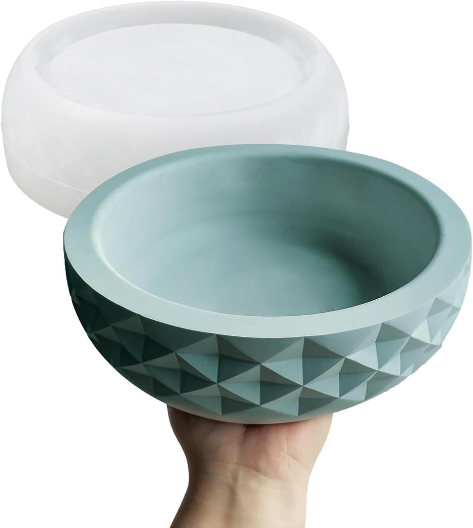 Wehous Diamond Shape Large Bowl Silicone Molds, Geometric Round Container Casting Mold for Epoxy Resin Concrete Cement, Big Storage Candle Holder Plant Pot Mold DIY Art Crafts Ornament Gift