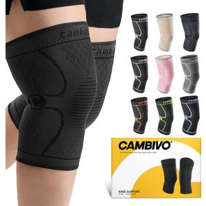 CAMBIVO Knee Brace Support(2 Pack), Knee Compression Sleeve for Running, Hiking, Basketball, Arthritis, ACL, Meniscus Tear, Knee Pain Relief and Injury Recovery (Upgrade-Black,XXX-Large)