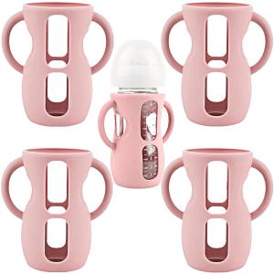 4 Pack Silicone Sleeves for Avent Natural Glass Baby Bottles, Silicone and Easy-Grip Handles for Drop Protection, Compatible with Philips Avent 4/8 OZ Glass Bottle (Cute Pink, 8 OZ)