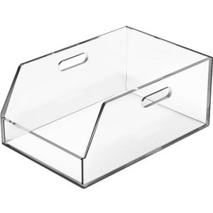 Gelite Stackable Storage Bins Open Front Clear Organizer Bins with Handles Acrylic Storage Container for Pantry Kitchen Cabinet Bathroom Closet Office Organization, 11.4x7.5x5.1'' (Small)