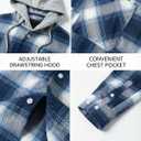 TACVASEN Men's Flannel Long Sleeve Hoodie Plaid Shirts Lightweight Cotton Button Down Casual Shirts with Pocket (Blue, XXL)