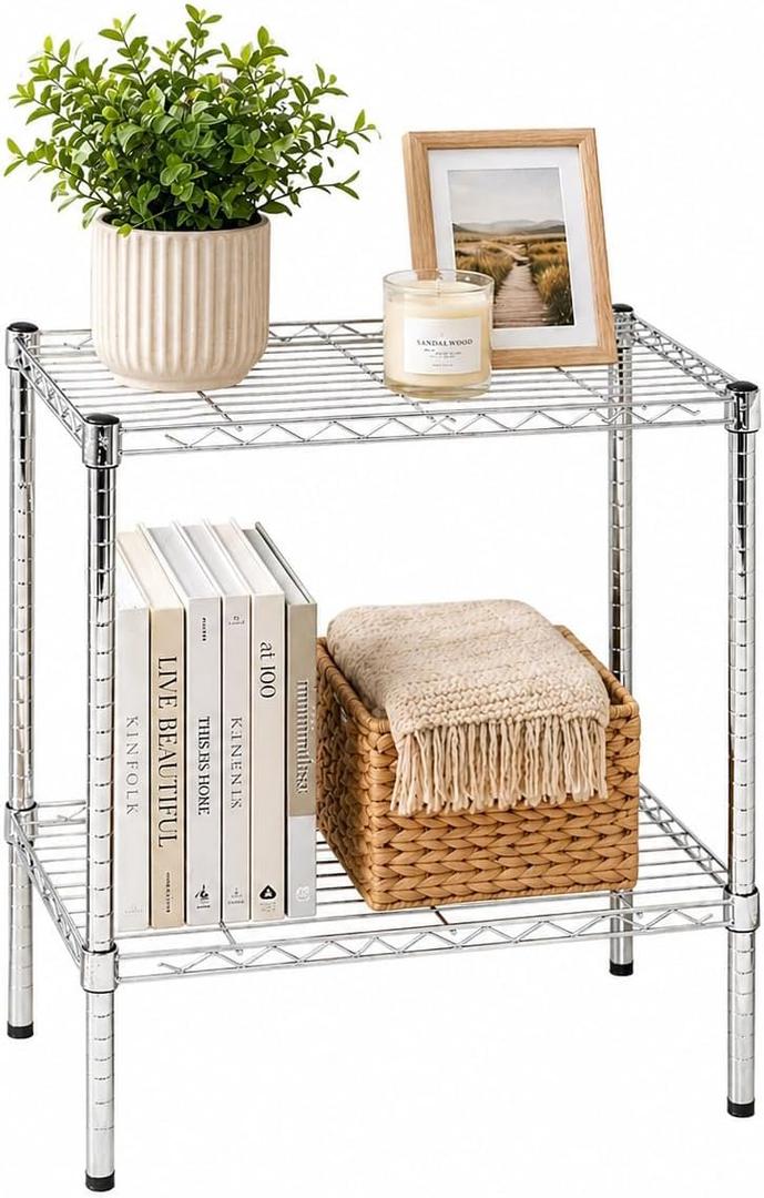 2-Tier Metal Wire Shelf, 250 lb/Shelf, Chrome Rack, 14x24x24 in