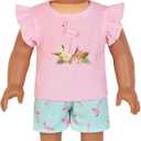 Flamingo Pajama Sets Matching 18-inch Dolls&Girls Pjs Pink Night Shirts Mint Ruffle Sleeves Size 8-9
