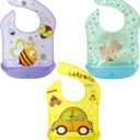 Amplim Baby Feeding Bib (Pack of 3) Toddler/Baby Bibs for Eating. Waterproof, Adjustable, Lightweight. Eco-friendly PEVA material. BPA, Lead, Phthalate, Cadmium free