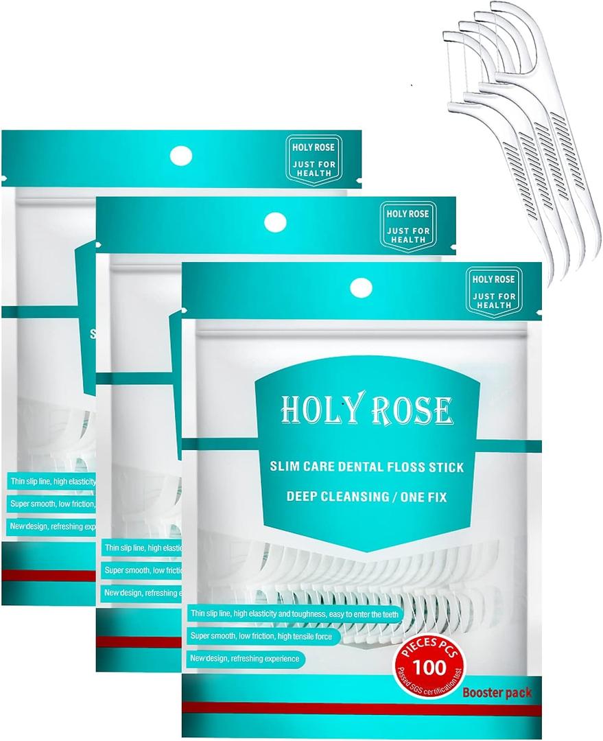 Travel Dental Floss Picks,Refill Bagged Floss Sticks,Holy Rose High Toughness Adults Flosser Toothpick,300 Count Professional Clean Flossers for Teeth Hygiene, Oral Care and Health. (White)