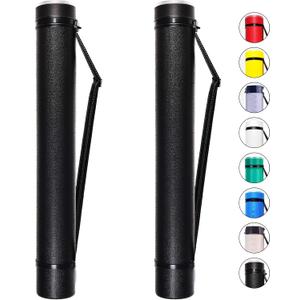 CALPALMY 2-Pack Extendable Poster Tubes Expand from 24.5 to 40 with Shoulder Strap | Carry Documents, Blueprints, Drawings and Art | Black Portable Durable Round Storage Cases with Lids and Labels (large)