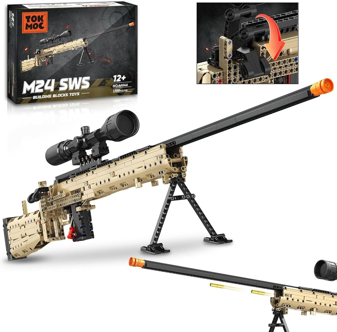 Fluorspar blaster Building Block Gun for Adults, 1: 1 M24 Model Gun That Shoot Educational Toys DIY Assembling Building Toys Set for Boys Age 14+, Collectible Gift for Toy Lovers, 1388Pcs