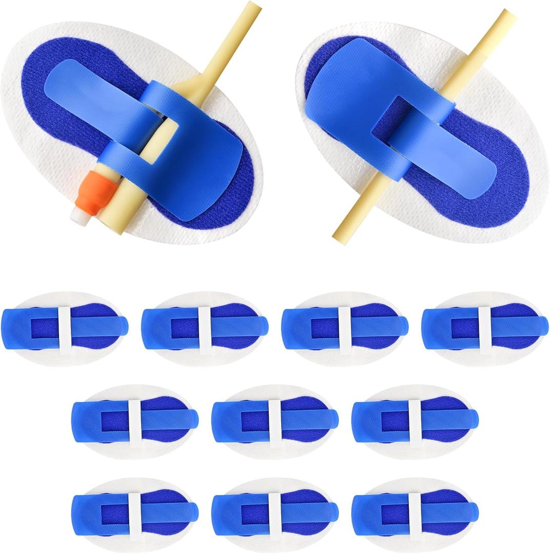 Foley Catheter Stabilization Device, Self Adhesive Catheter Tube Urinary Leg Bag Holder Sticker, Catheter Supplies for PEG/G/Feeding Tube Holder Accessories, Pack of 10 (Blue)
