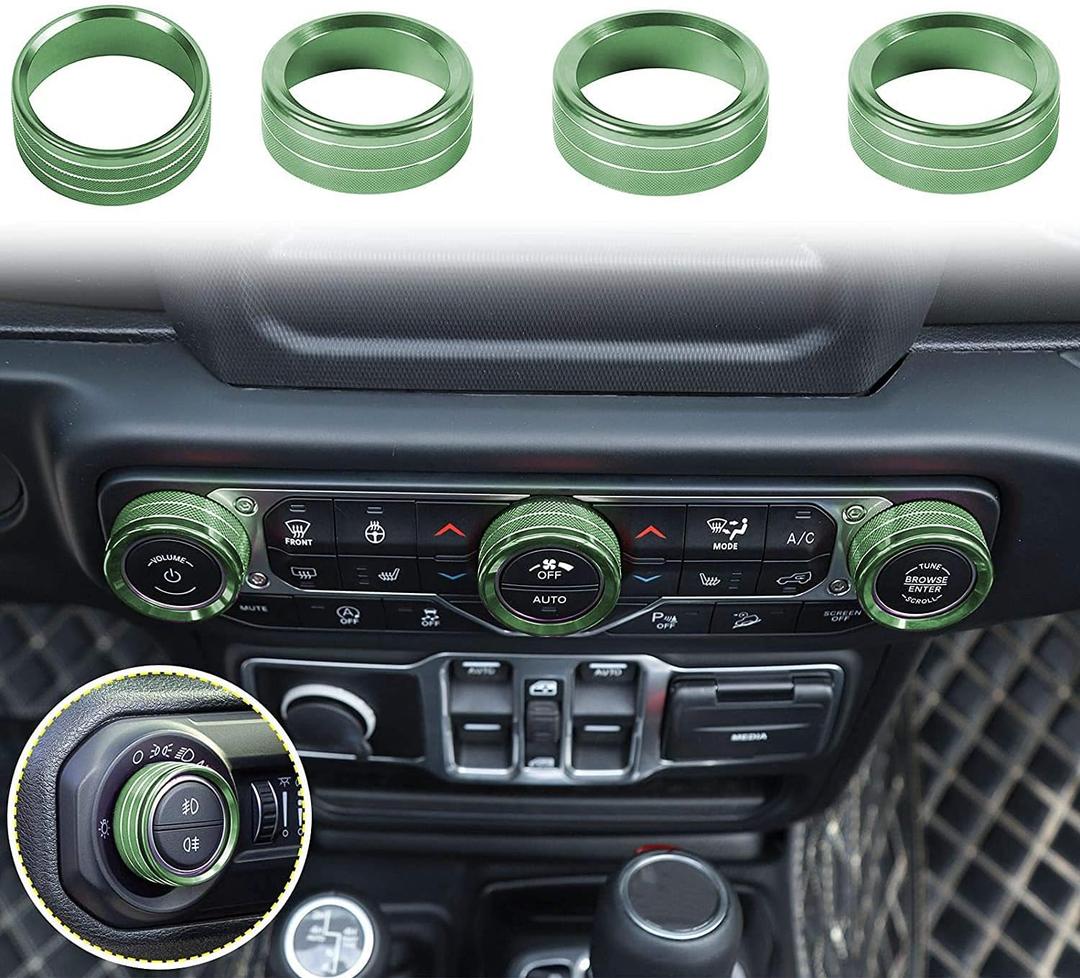 Voodonala Air Conditioner Headlight Center Consoles Switch Knob Cover Trim for 2018-2026+ Jeep Wrangler JL JLU Gladiator JT 4xe Interior Accessories,Green Aluminum Alloy 4pcs