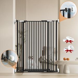 Uuoeebb 56.69" Extra Tall Cat Gate for Doorways, 29.5"-40.5" Auto Close Durable Cat Gate for Stairs, Hallways, No Drilling Pressure Mount Kit Barrier with 4 Wall Cups, Black