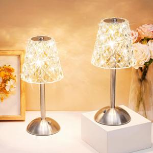 Liliful 2 Pcs Cordless Table Lamp Rechargeable Touch LED Small Gold Portable Battery Operated USB-c Desk Lamp 3 Color Dimmable for Bedroom Living Room Dining (Silver,Diamond Style)