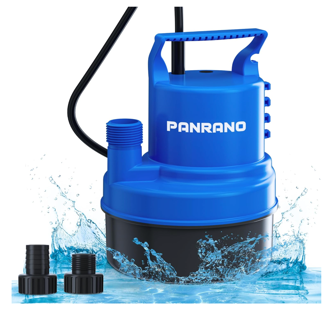 PANRANO 1/2 HP Submersible Water Pump 2900 GPH Portable Small Sump Pump For Pool Cover, Basements, Puddles, Gardens Ponds With 16.4 Ft Power Cord and Hose Adapters, Sky Blue