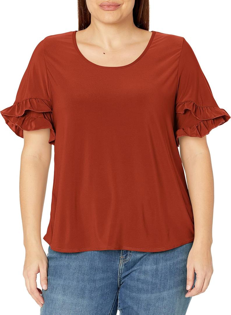 Star Vixen Women's Ruffle Tulip Sleeve Casual Top (Large)
